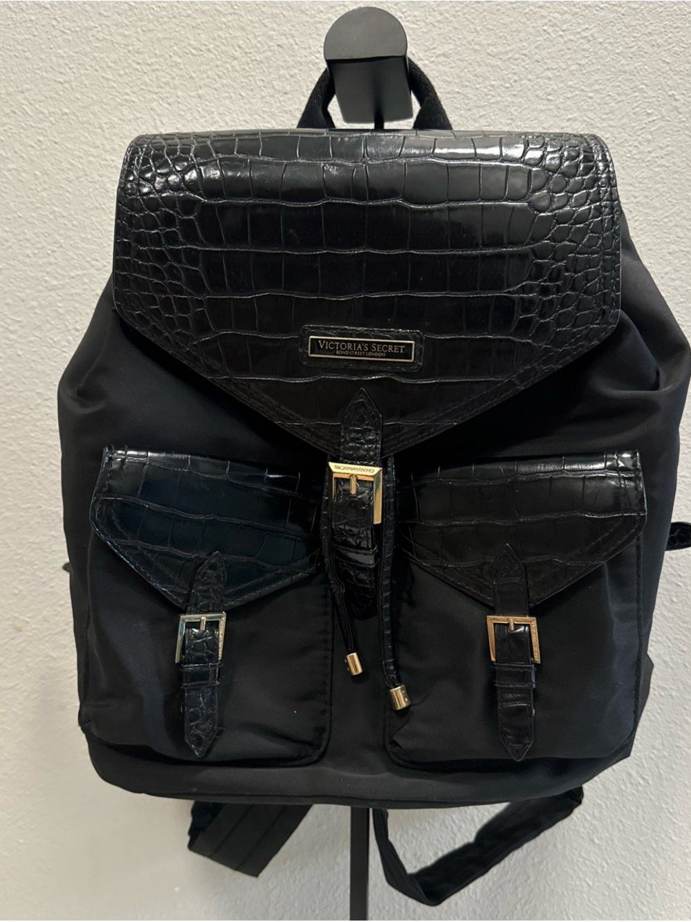 Victoria's Secret Black Croc-Accent Nylon Backpack